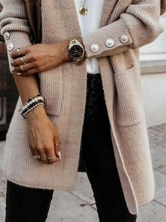 Damen Elegante Strickjacke mit Knopfdetails und praktischen Taschen EB