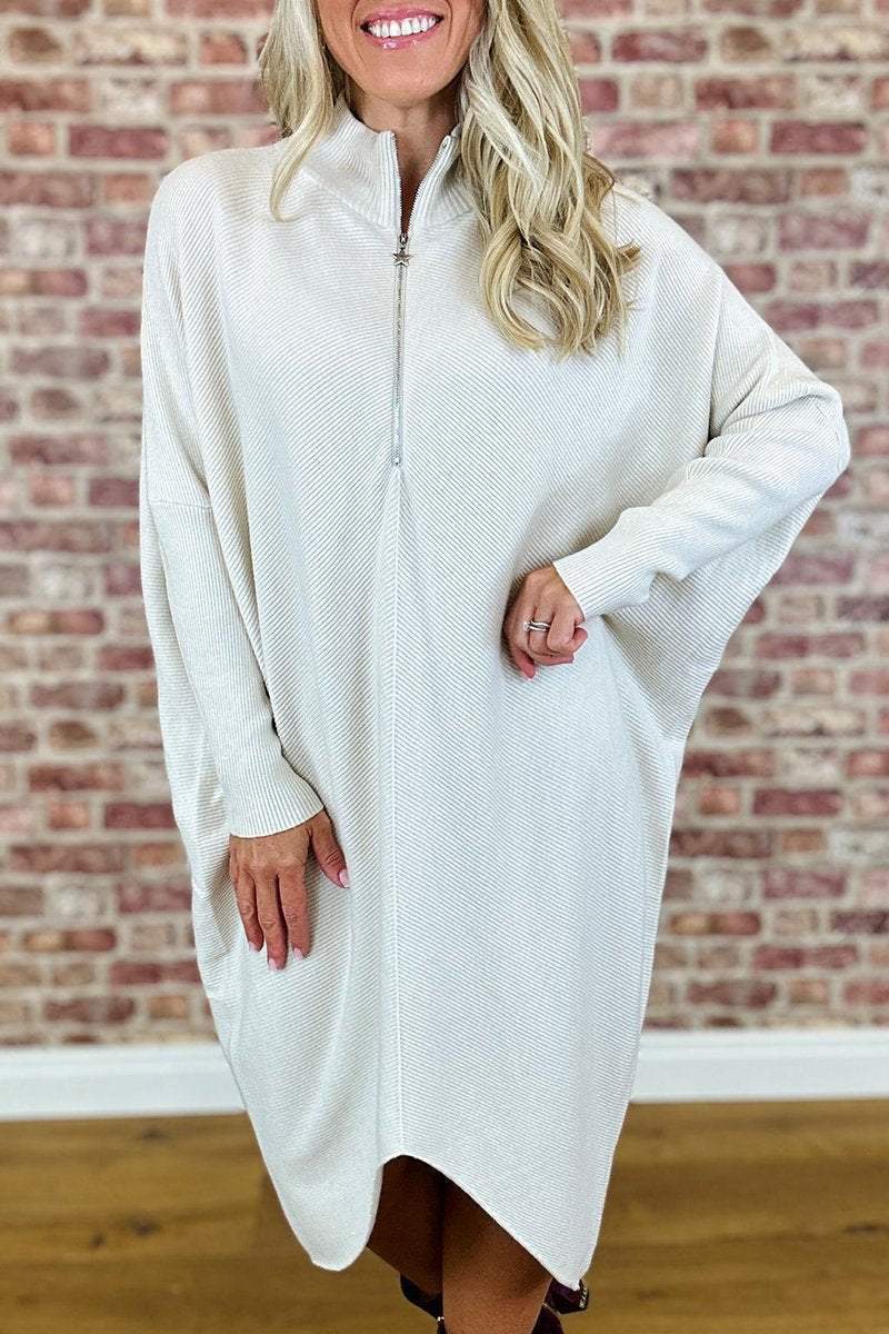 Damen Oversized Strickkleid mit Reißverschluss EB