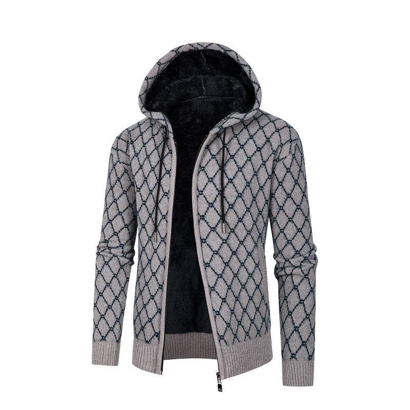 Herren Kapuzenjacke mit modernem Rautenmuster und kuscheligem Innenfutter EB