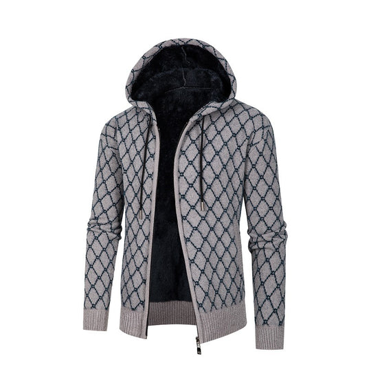 Herren Kapuzenjacke mit modernem Rautenmuster und kuscheligem Innenfutter EB