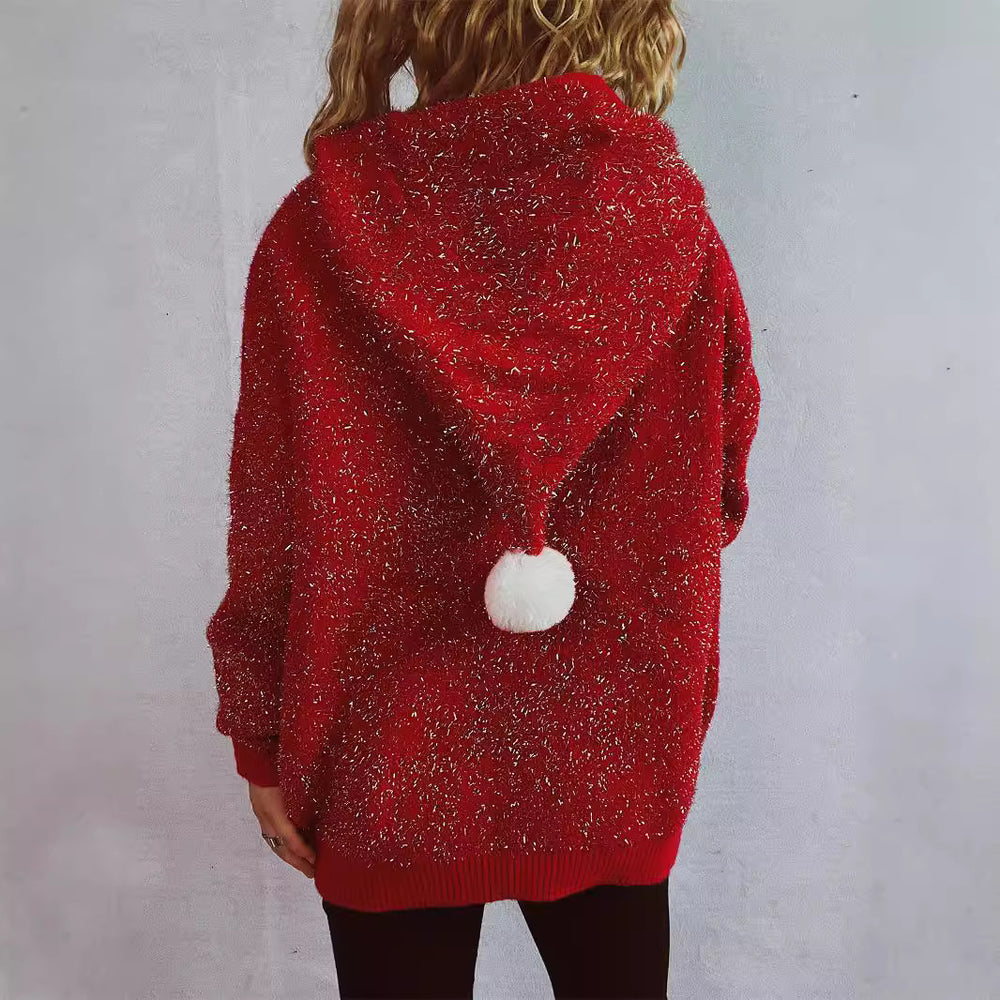 Damen festlicher Hoodie mit weihnachtlichem Motiv und 3D-Applikationen EB