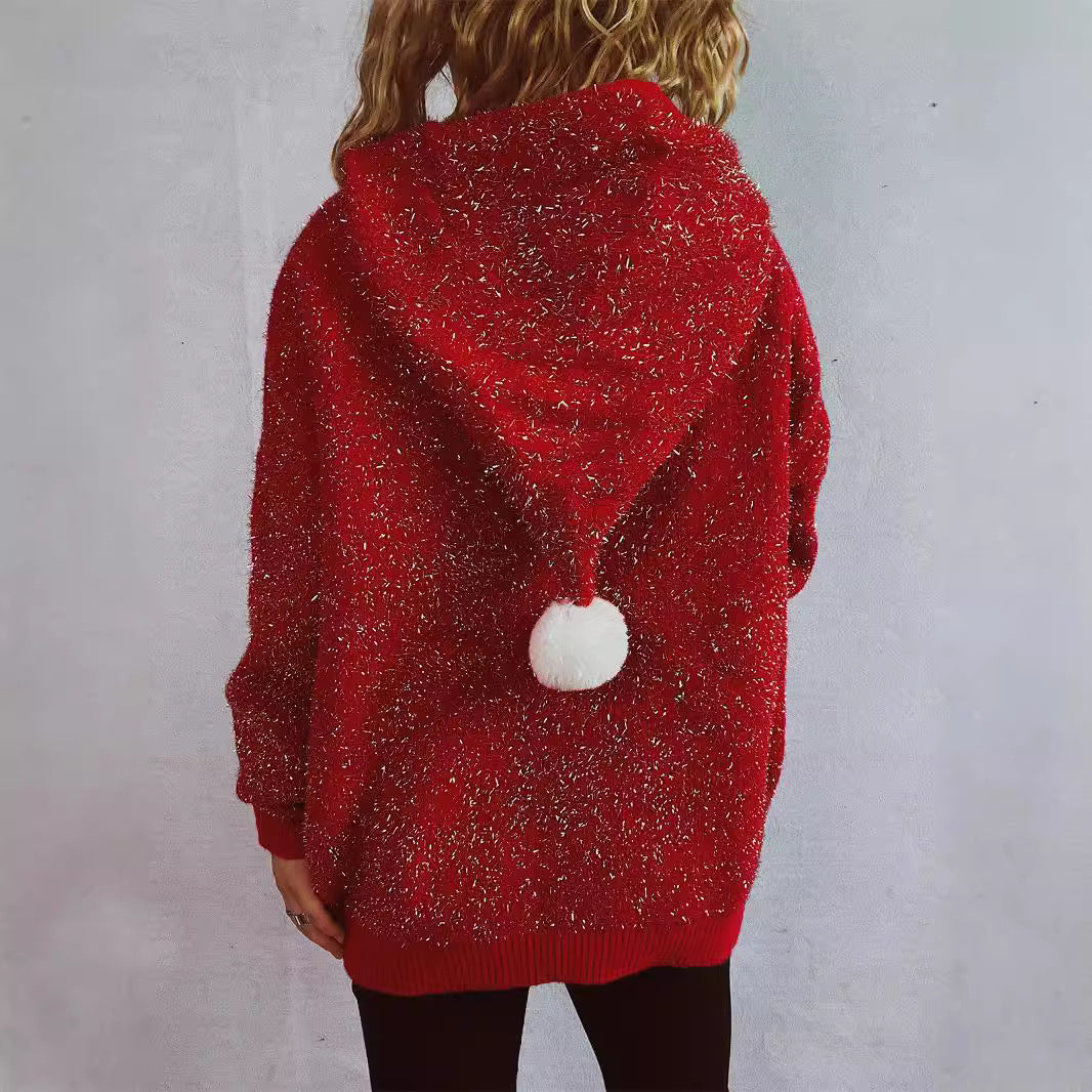 Damen festlicher Hoodie mit weihnachtlichem Motiv und 3D-Applikationen EB