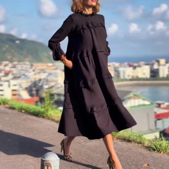 Damen Maxikleid mit raffinierten Falten und eleganten Puffärmeln Heidi-Mode