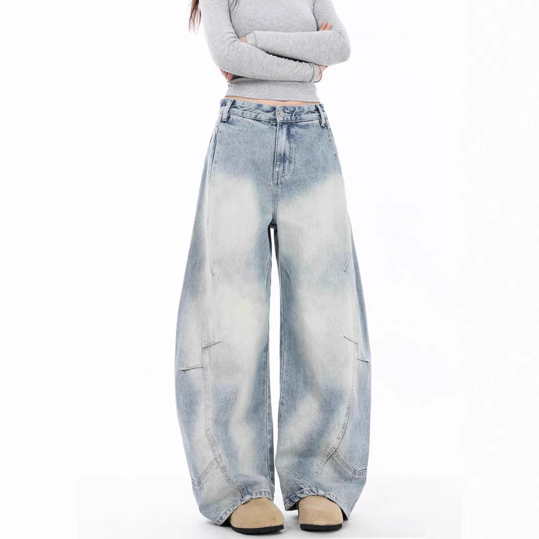 Damen Oversized Denim-Jeans mit weitem Beinschnitt und einzigartigem Waschungseffekt EB