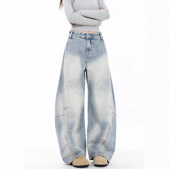 Damen Oversized Denim-Jeans mit weitem Beinschnitt und einzigartigem Waschungseffekt EB