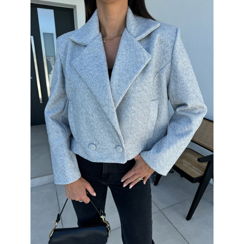 Damen Cropped Doppelreihiger Blazer EB