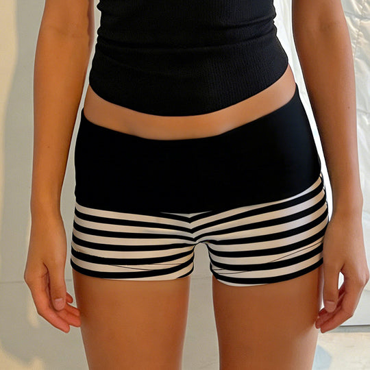 Damen Sportliche Shorts mit breitem elastischem Bund und modernem Streifenmuster EB