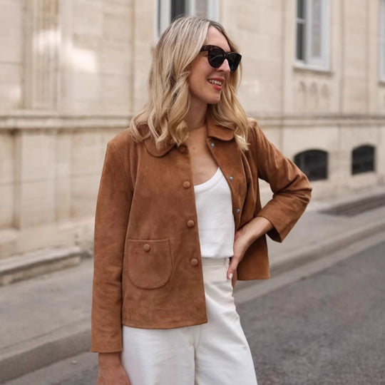 Damen Suede Jacke mit geschlossenen Knöpfen EB