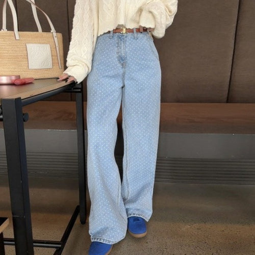 Damen Weit geschnittene Jeans mit Polka-Dots EB