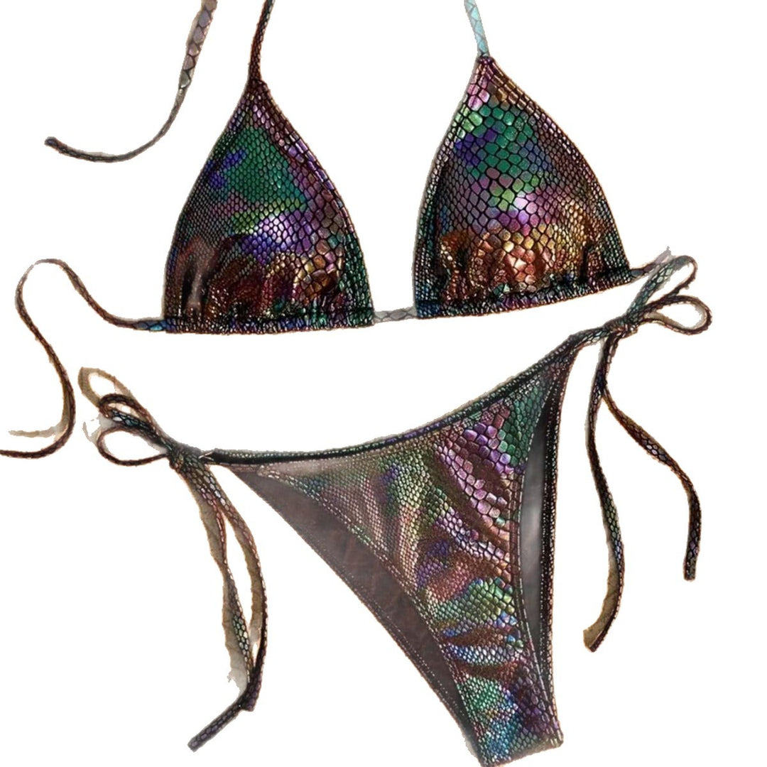 Damen Triangel-Bikini mit schimmerndem Schlangendesign EB