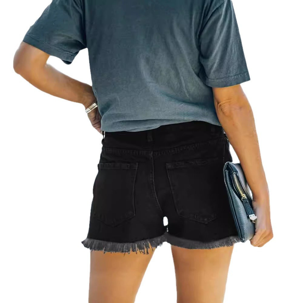 Damen Destroyed Denim-Shorts mit kreativen Patch-Details EB