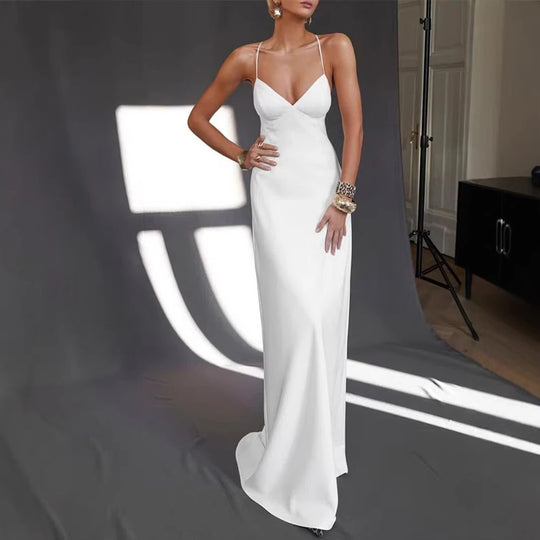 Damen Elegantes Abendkleid mit tiefem V-Ausschnitt und schulterfreien Trägern EB