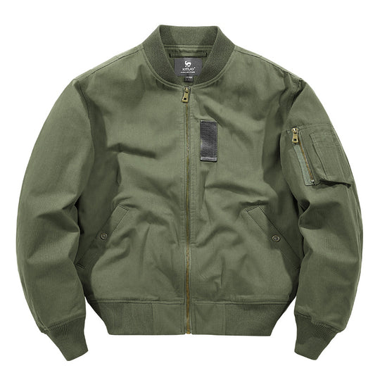 Men's  rugged cotton-twill flight bomber jacket with utility sleeve pocket and reinforced ribbed trims EB