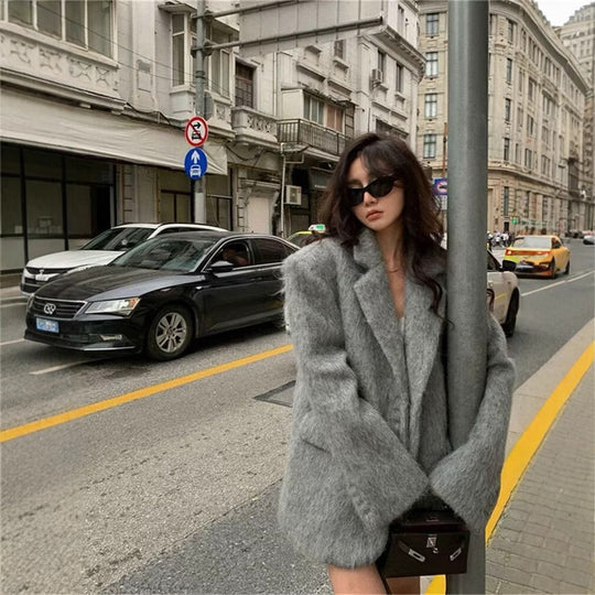Damen Modischer Oversized-Blazer mit luxuriösem Futter EB