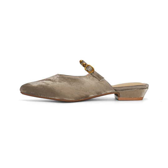 Damen elegante Mules mit komfortablem Riemen und schimmerndem Obermaterial EB