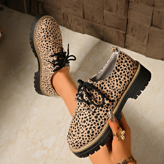 Damen Mode Schnürschuhe mit trendigem Animal-Print und rutschfester Sohle EB