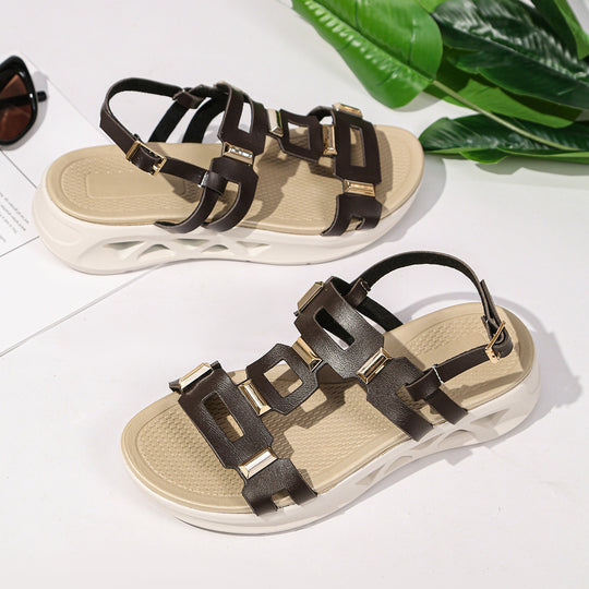 Damen Komfort-Sandalen mit modischen Schnallenakzenten und ergonomischer Sohle EB