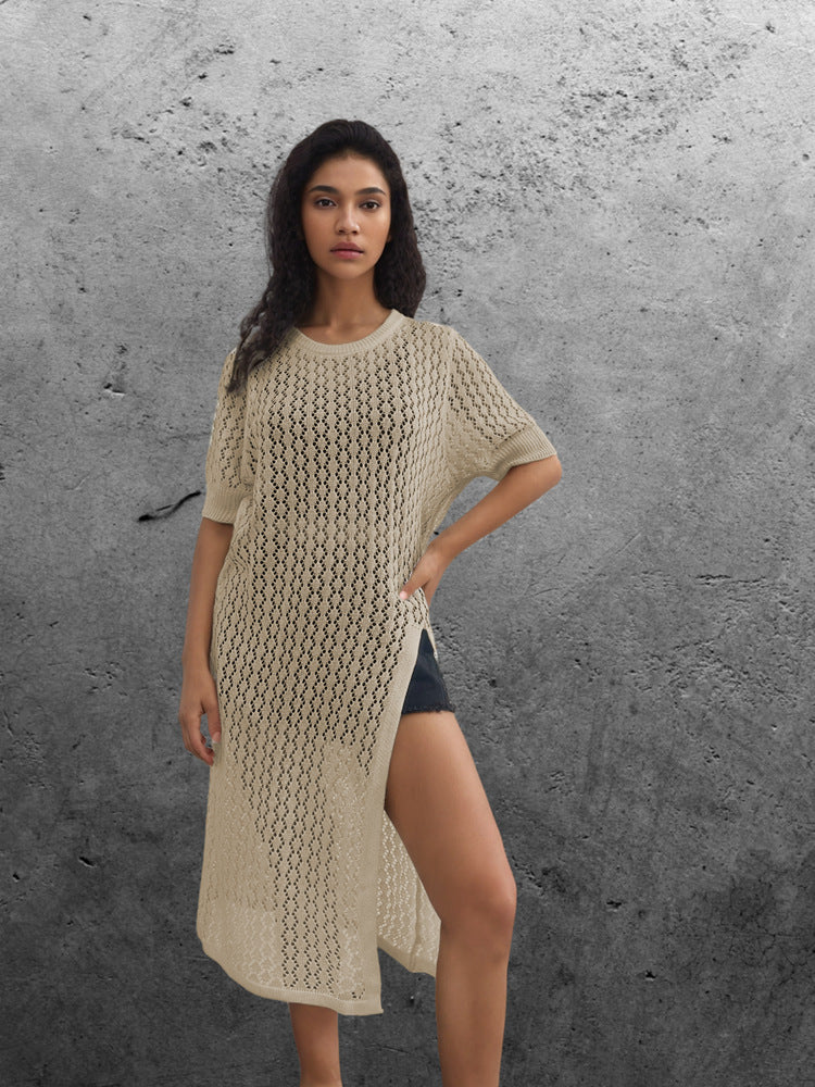 Damen Langer Strick-Kimono mit offenem Design und atmungsaktiver Maschenstruktur EB