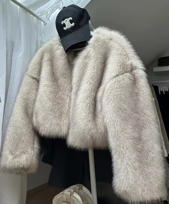 Damen Kuschelige Kunstpelzjacke mit offenem Schnitt EB