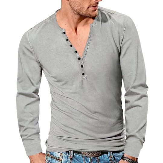 Herren Langarm-Henley-Shirt mit strukturierter Oberfläche und modischer Knopfleiste EB