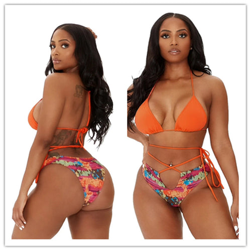 Damen Triangel-Bikini mit lässigem Schnitt und modischen Bindebändern EB