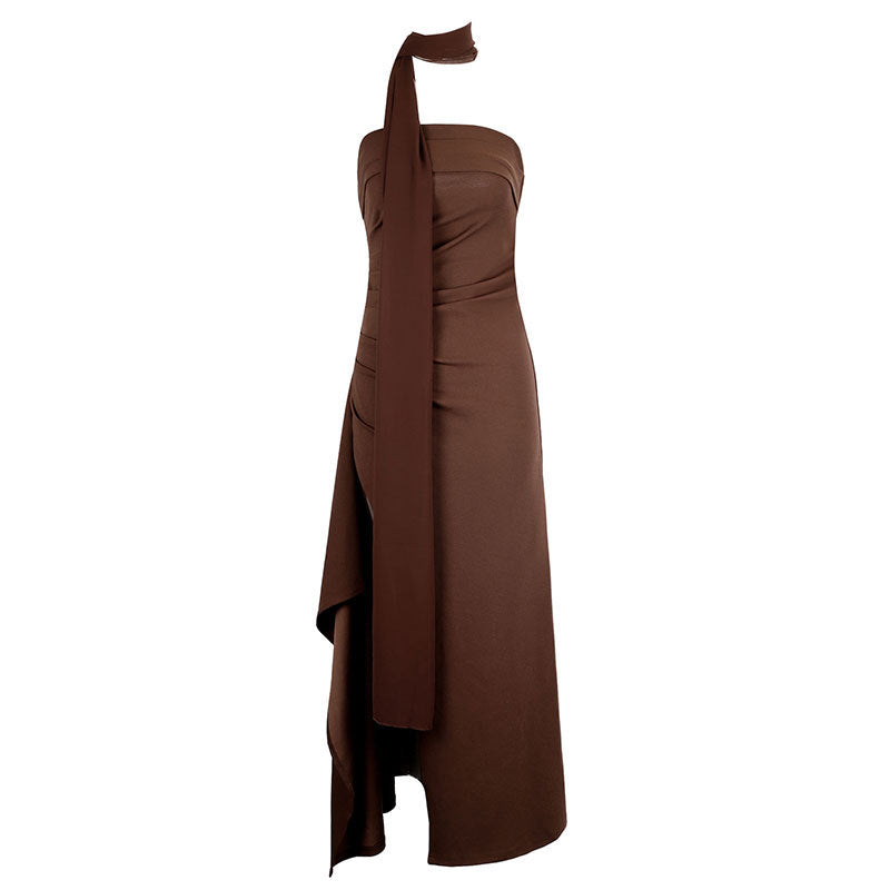 Damen Maxi-Kleid mit raffiniertem Wickeldesign und asymmetrischen Details EB