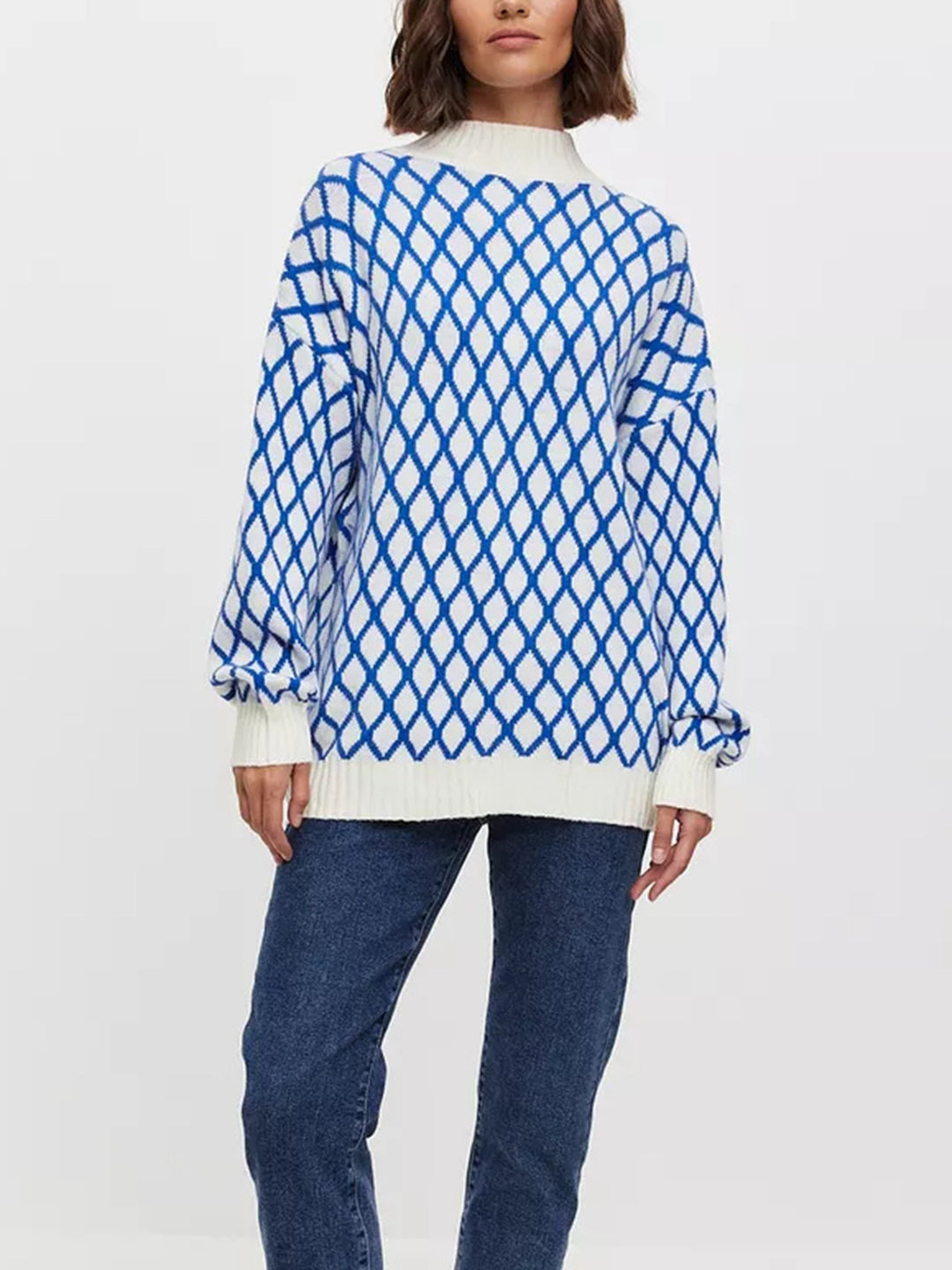 Damen lässiger Pullover mit modernem Rautenmuster und lässigem Schnitt EB