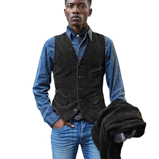 Herren elegante Cordweste mit modernen Taschen EB