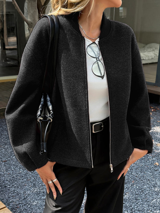 Damen nan leichte Fleece‑Bomberjacke mit Stehkragen, zweiseitigem Reißverschluss und lässiger Oversize‑Passform EB