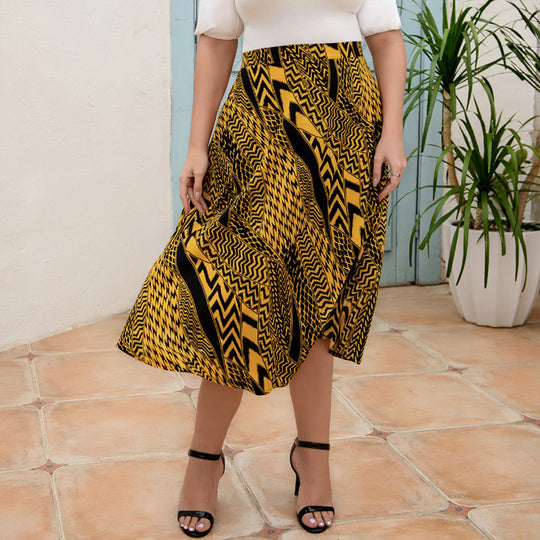 Damen schwingender Maxirock mit geometrischem Muster EB