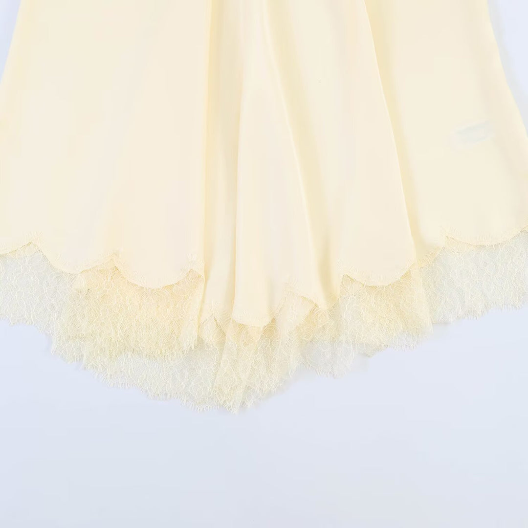 Damen weite Palazzo-Hose mit feiner Spitze und elastischem Bund EB