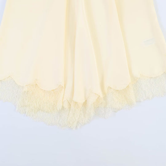 Damen weite Palazzo-Hose mit feiner Spitze und elastischem Bund EB