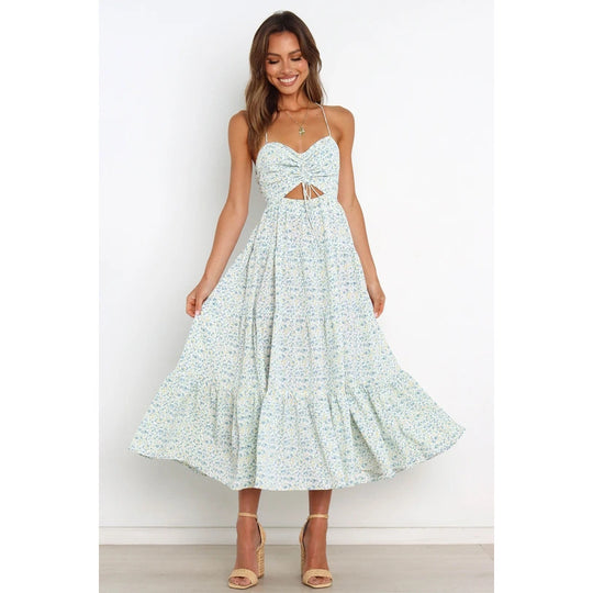 Damen Maxikleid mit raffiniertem Cut-Out und fließendem Rock EB