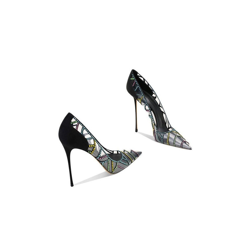 Damen elegante High Heel Pumps mit glitzerndem Strass-Design EB