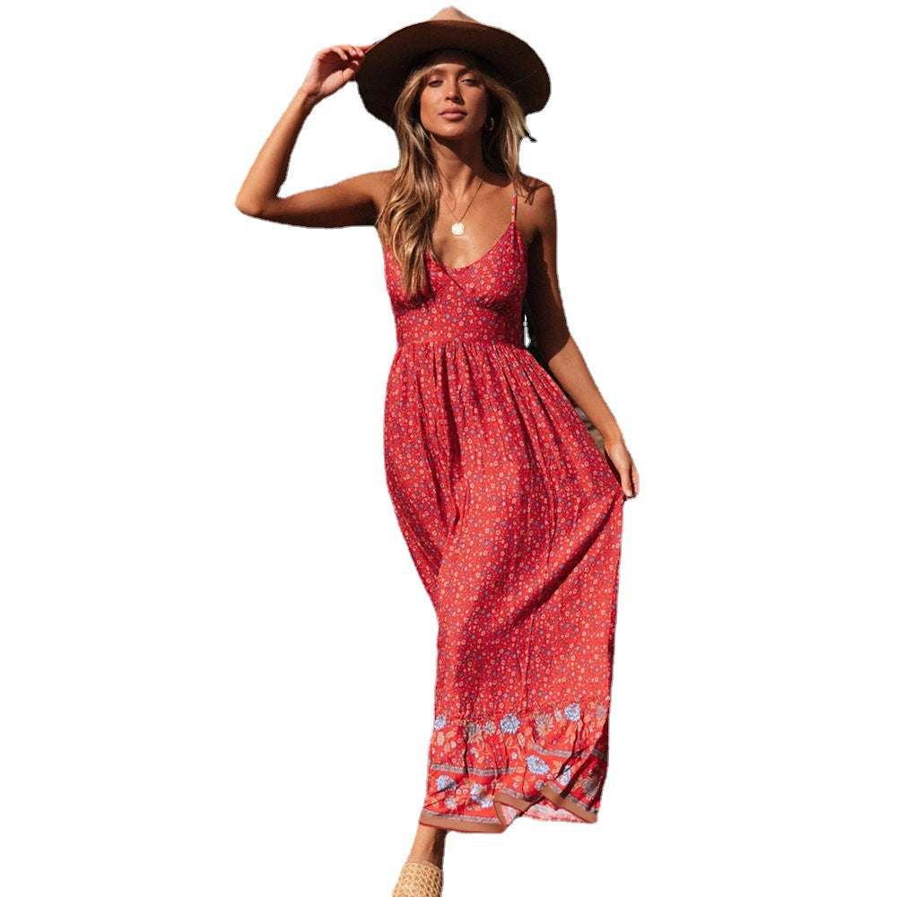 Damen Maxikleid mit Blumendruck und dekorativem Saum EB