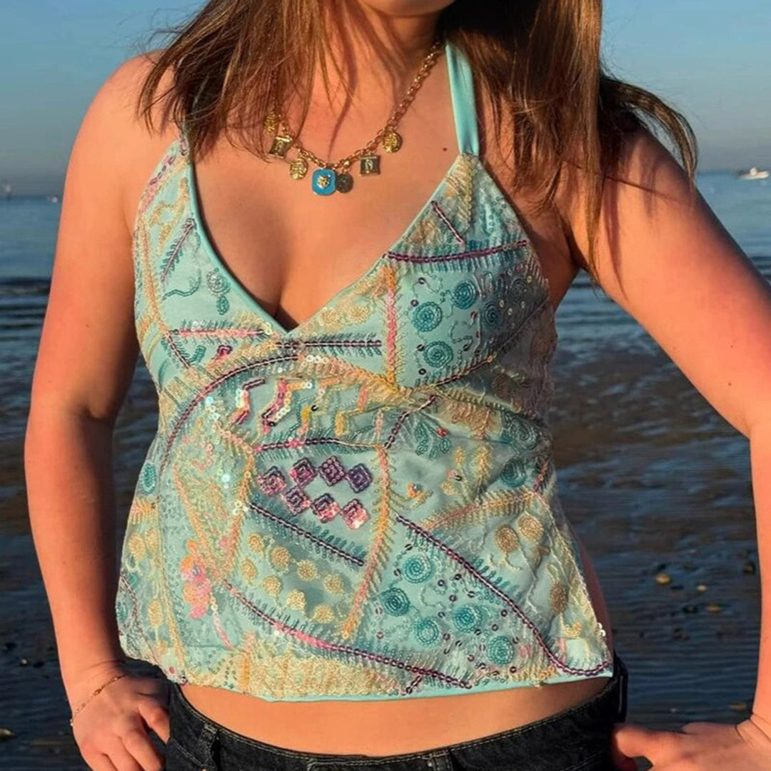 Damen Glamouröses Top mit eleganten Pailletten-Details EB
