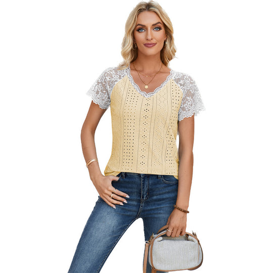 Damen Spitzeneinsatz T-Shirt EB