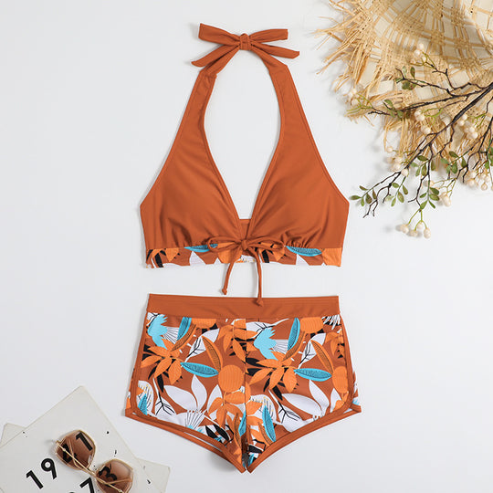 Damen Bikini-Set mit floralem Muster und herausnehmbarem Push-Up-BH EB
