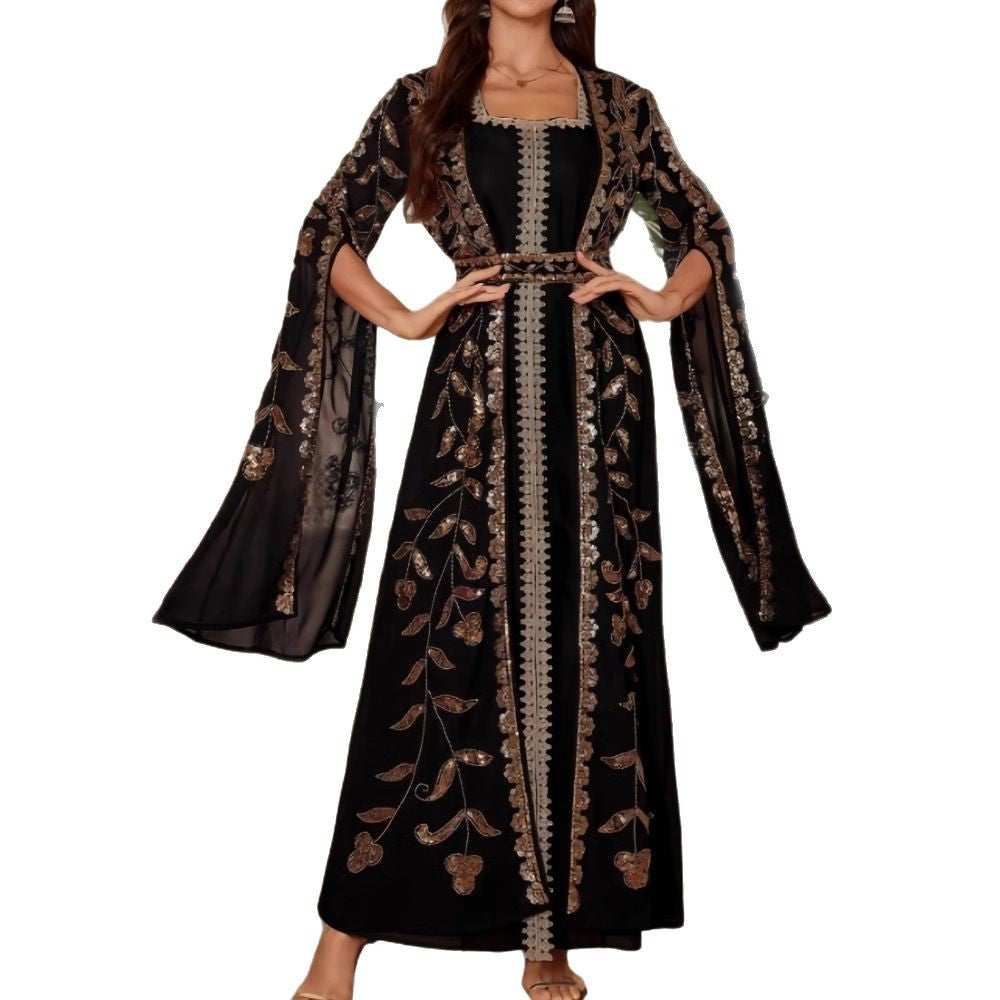 Damen Elegante Kaftan-Kleid mit aufwendigen Stickereien und fließendem Schnitt EB