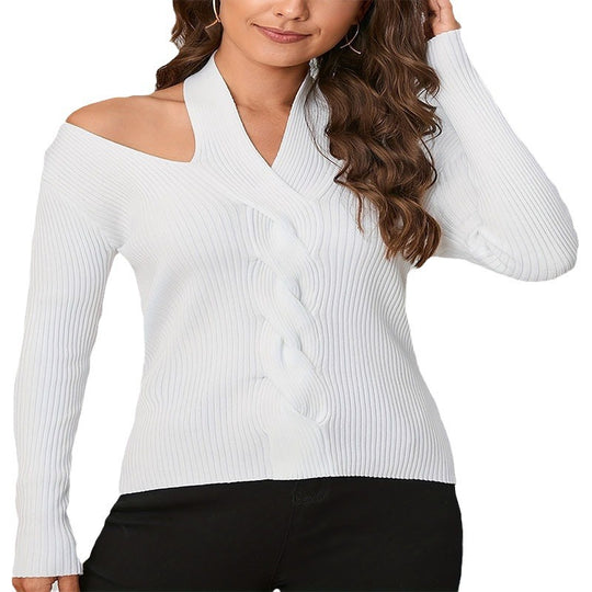 Damen Grobstrickpullover mit tiefem Ausschnitt EB