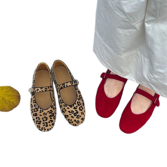 Damen Ballerinas mit elegantem Riemendesign und schickem Leopardenmuster EB