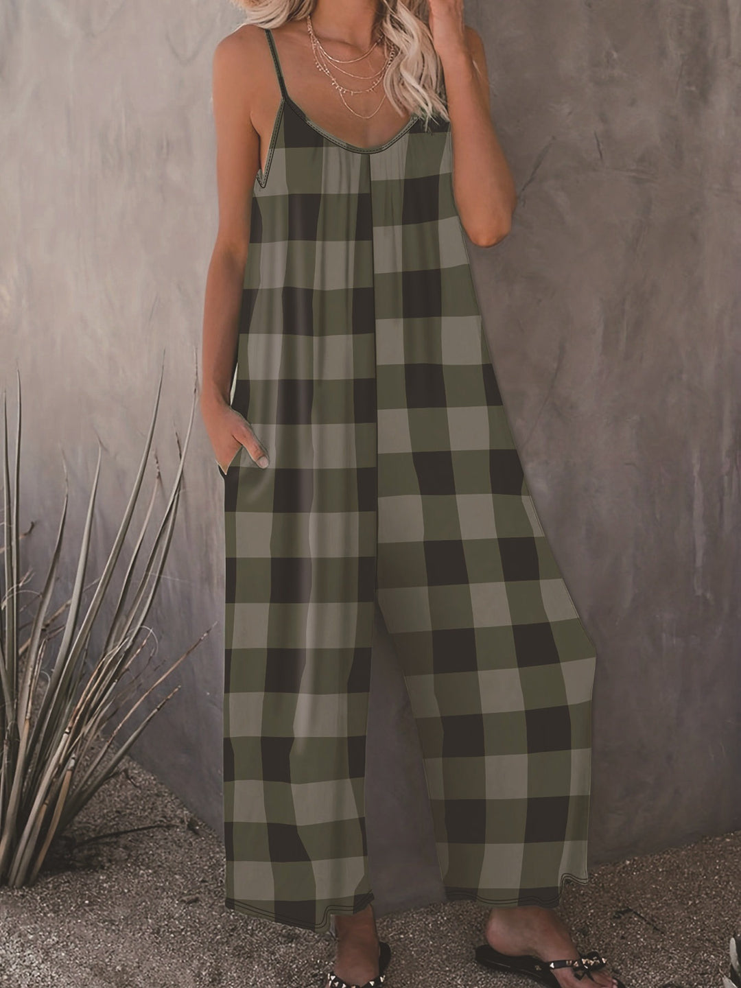 Damen Lässiger Jumpsuit im karierten Design mit praktischen Taschen EB