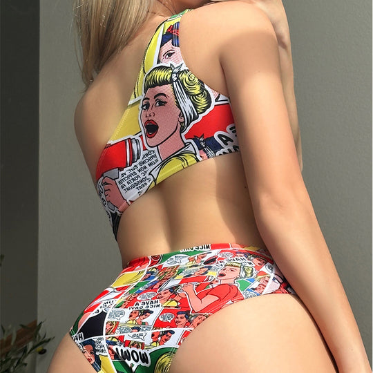 Damen Einseitiger Badeanzug mit Comic-Motiv EB