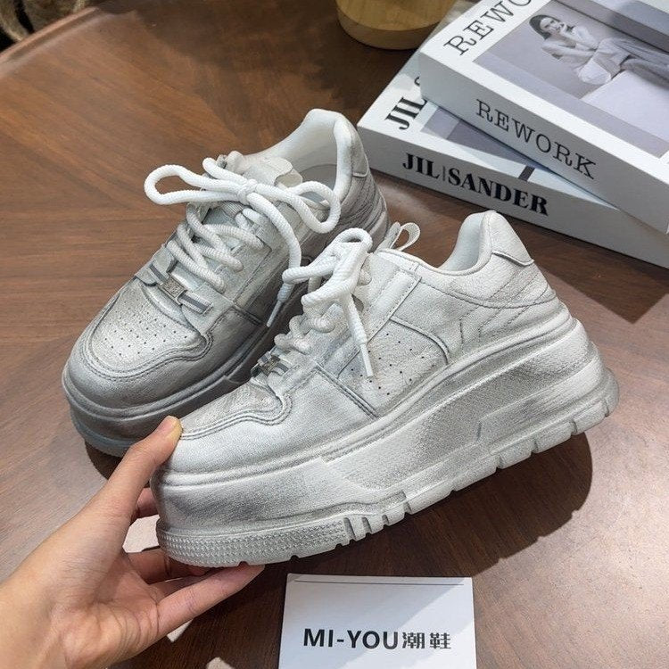 Damen modische Plateau-Sneaker mit rutschfester Sohle und atmungsaktivem Obermaterial EB