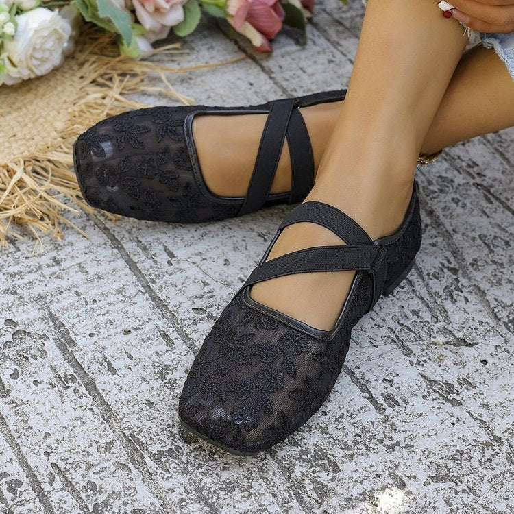 Damen Elegante Ballerinas mit floralem Spitzen-Design EB
