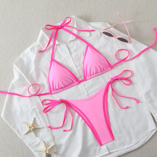 Damen Triangel-Bikini mit verstellbaren Bindebändern und hoch geschnittenen Unterteilen EB