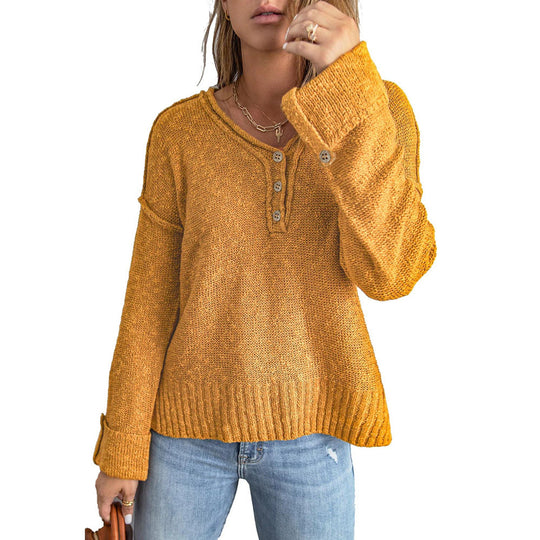 Damen Grober Strickpullover mit Knopfleiste und weitem Schnitt EB