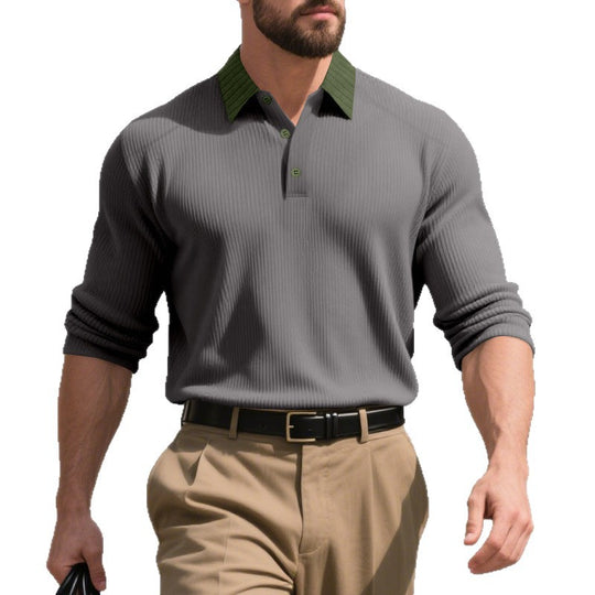 Herren lässiges Langarm-T-Shirt mit strukturiertem Stoff und modischem Kragen EB