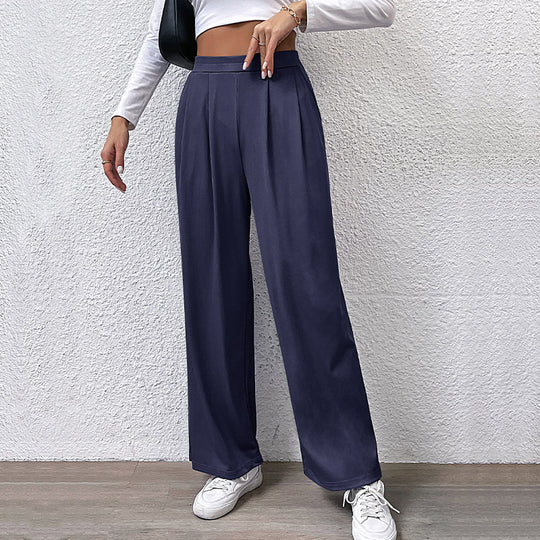 Damen Weite High‑Waist Stoffhose mit Bundfalten und Palazzo‑Silhouette EB