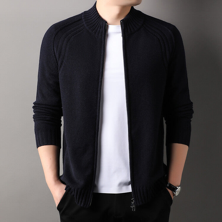 Herren Strickjacke mit Reißverschluss und hohen Kragen EB